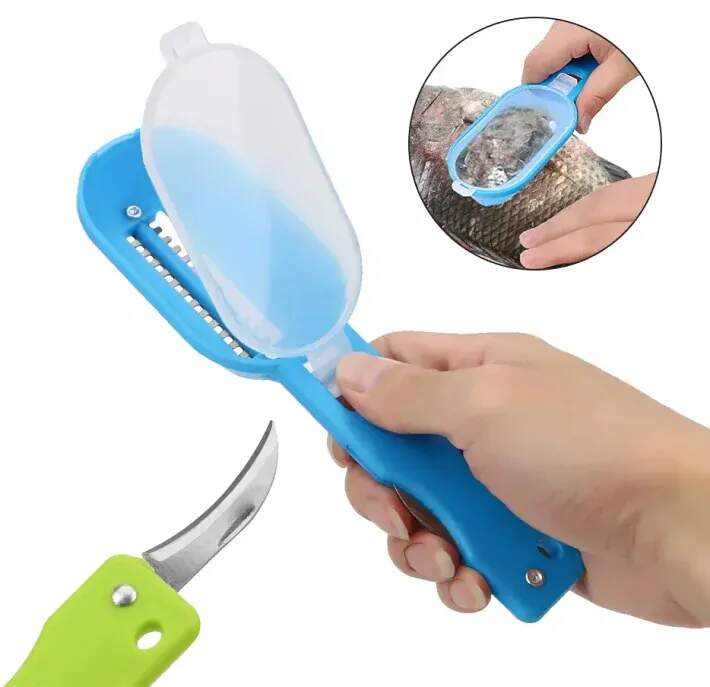 ŠKRABKA NA RYBY SE ZÁSOBNÍKEM A NOŽÍKEM 20 CM