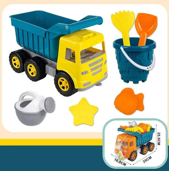 SADA HRAČEK NA PÍSEK S AUTEM - SKLÁPĚČEM 34 CM 7 KS