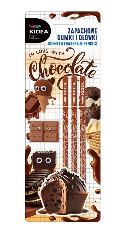 KIDEA ŠKOLNÍ SADA 6 KS VONNÉ TUŽKY A GUMY ČOKOLÁDA