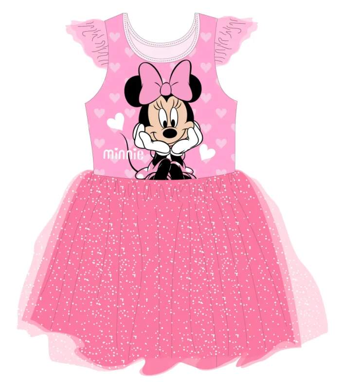 Dívčí šaty s tylem Minnie Mouse růžové 128/134
