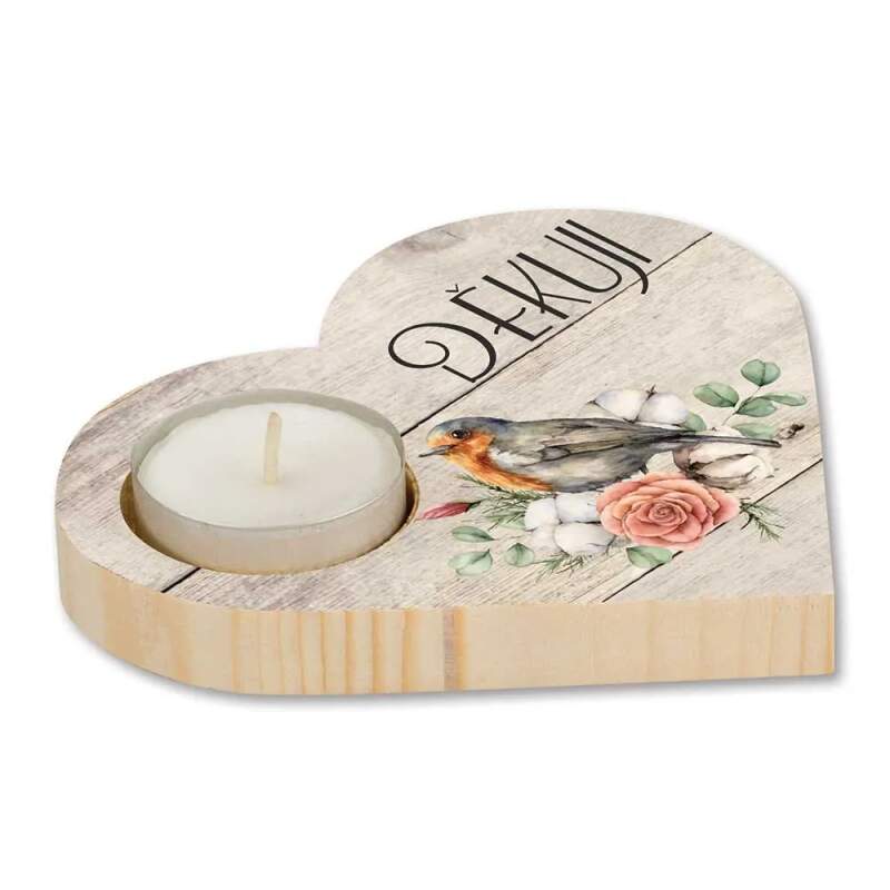 Dřevěný dekorační svícen s poděkováním