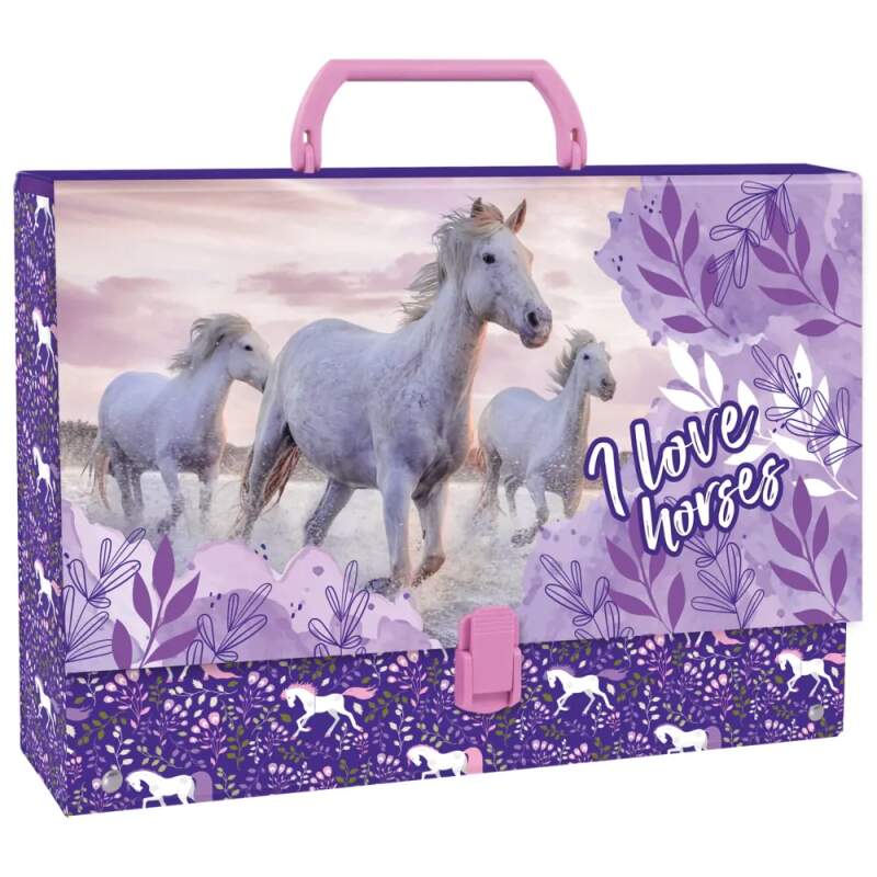 Kufřík A4 s rukojetí XL koně I Love Horses