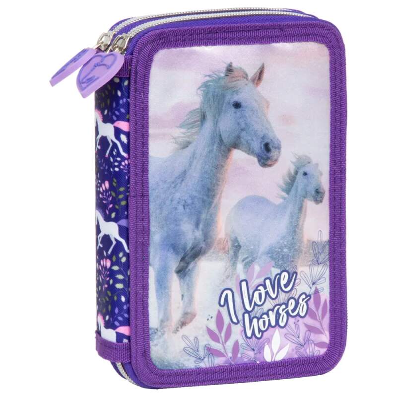 Školní dvoupatrový plně vybavený penál koně I Love Horses
