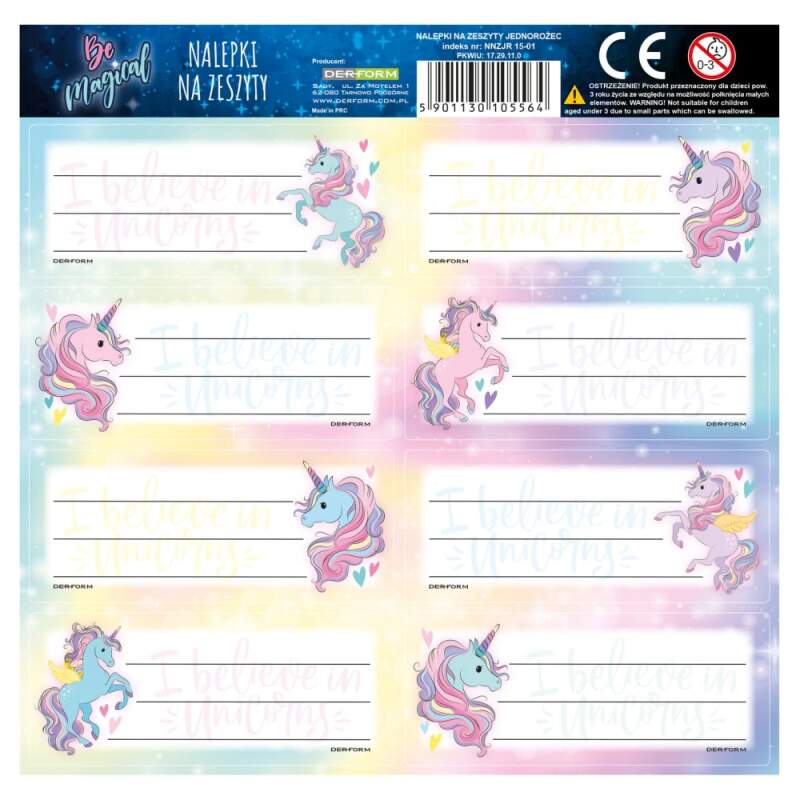 Samolepky - jmenovky na sešity jednorožec