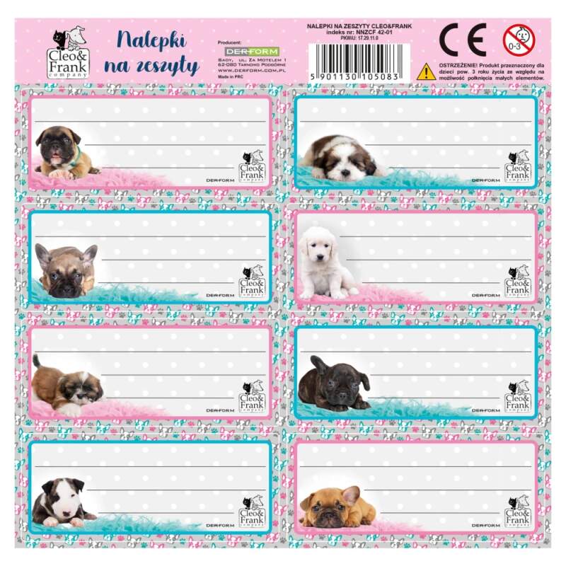 Samolepky - jmenovky na sešity Cleo a Frank pejsci