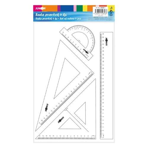 Školní pravítko sada 4 ks transparentní