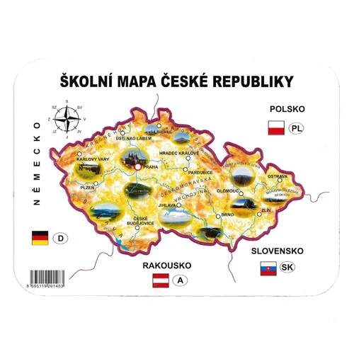 Školní papírová mapa, geografická šablona ČR