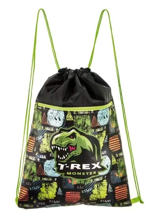 Sáček na přezůvky s přední kapsou na zip T-Rex Monster
