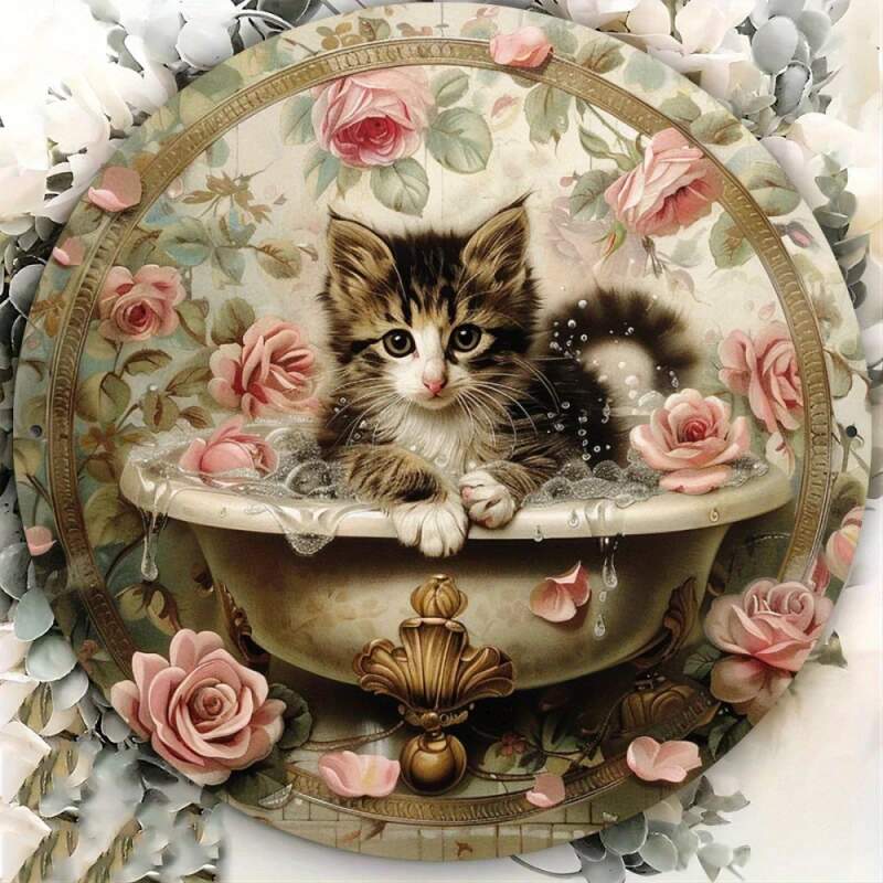 Plechová vintage cedule Cat & Rose 20cm