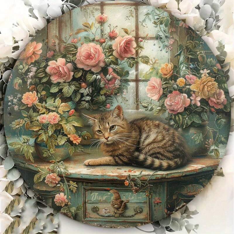 Plechová vintage cedule kočka 20cm