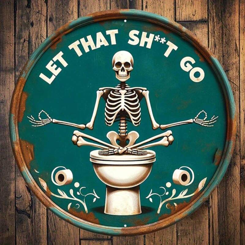 Plechová vintage cedule kostra jógy 20cm