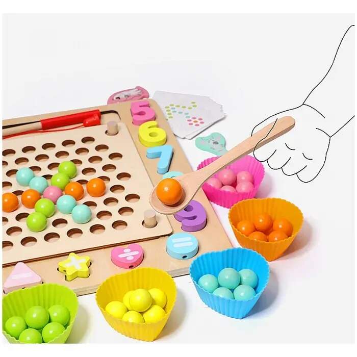 WOODEN TOYS DŘEVĚNÁ VÍCEÚČELOVÁ HRAČKA CHYTÁNÍ RYBIČEK