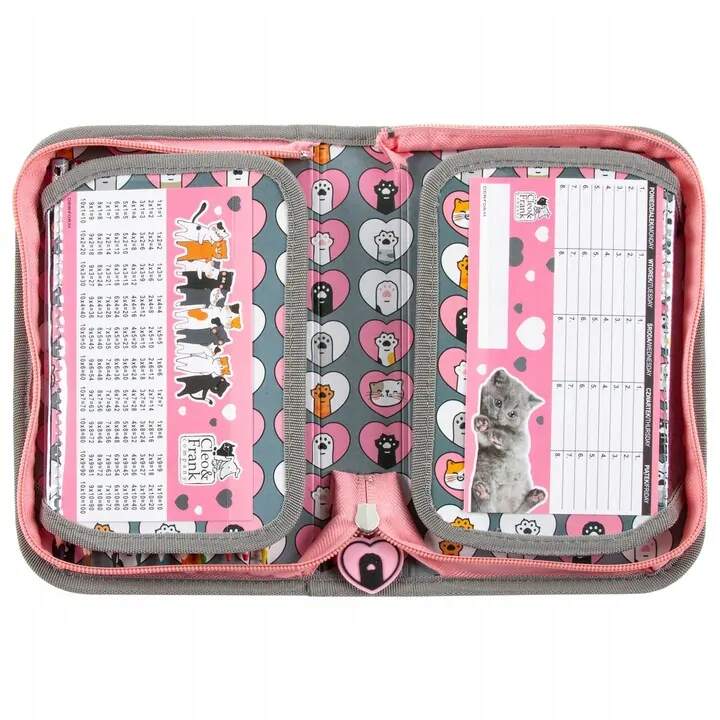 Školní jednopatrový penál plně vybavený Cleo a Frank kočka