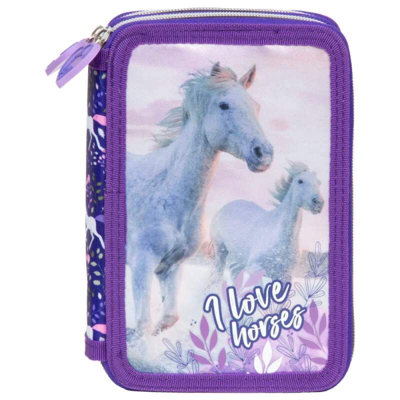 Školní dvoupatrový plně vybavený penál koně I Love Horses