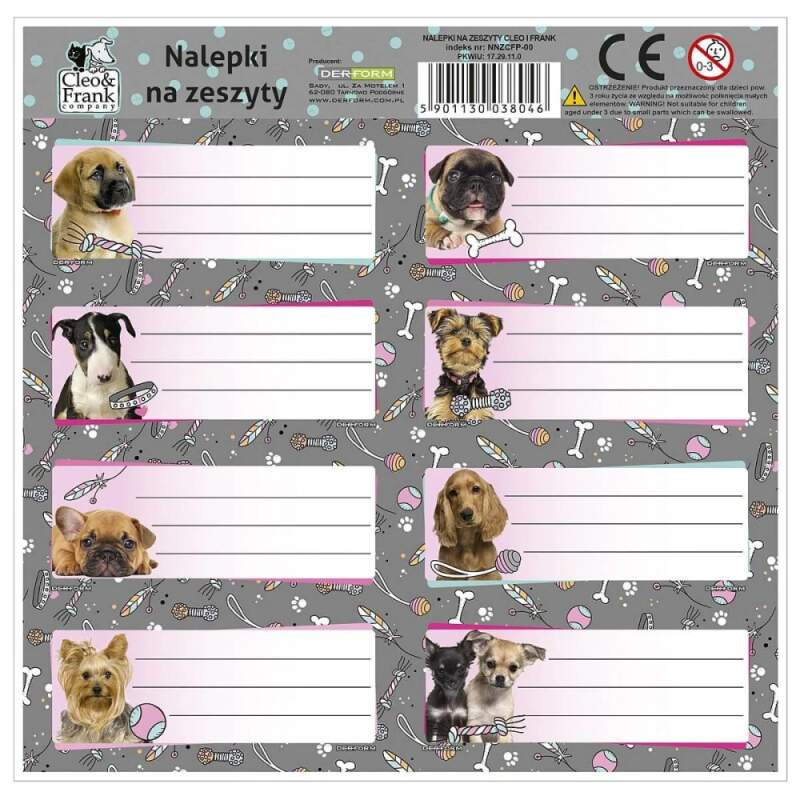 Samolepky - jmenovky na sešity Cleo a Frank pejsci