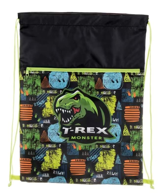 Sáček na přezůvky s přední kapsou na zip T-Rex Monster