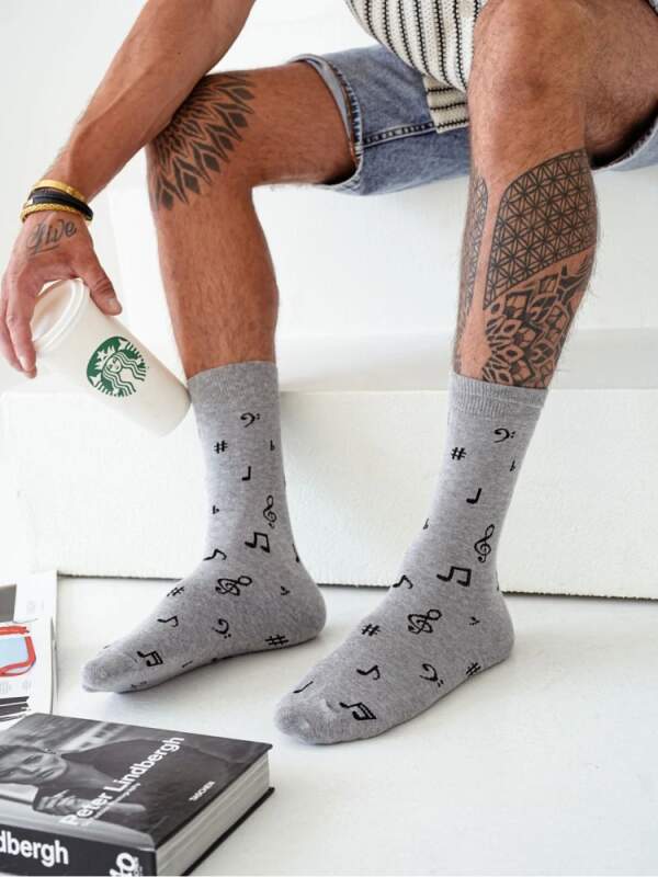 Pánské trendy ponožky noty šedé 43/46