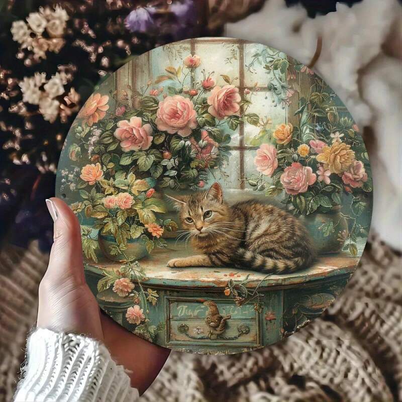 Plechová vintage cedule kočka 20cm