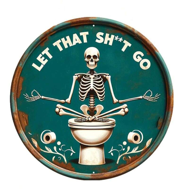 Plechová vintage cedule kostra jógy 20cm