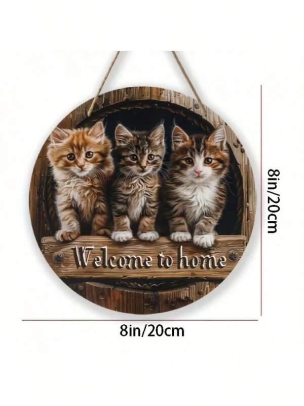 Dřevěná cedule kočky Welcome To Home 20cm