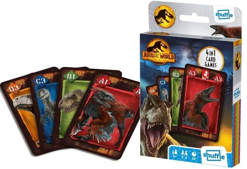 SHUFFLE KARTY DINOSAUŘI JURSKÝ SVĚT 4 V 1