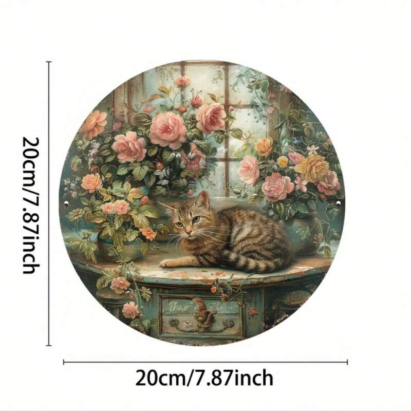 Plechová vintage cedule kočka 20cm