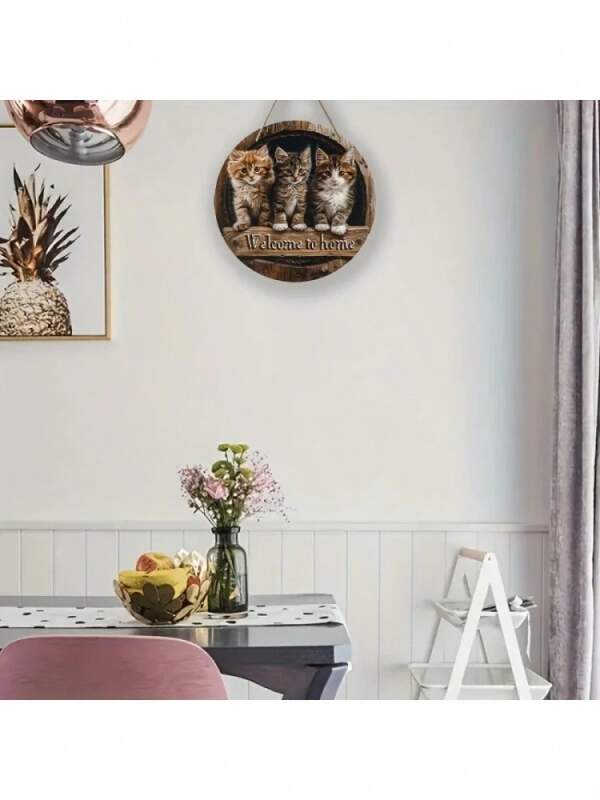 Dřevěná cedule kočky Welcome To Home 20cm