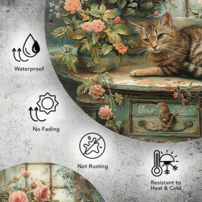 Plechová vintage cedule kočka 20cm