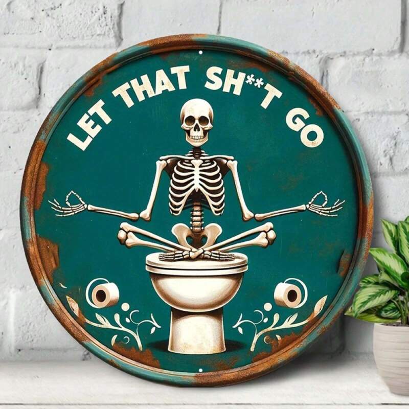 Plechová vintage cedule kostra jógy 20cm