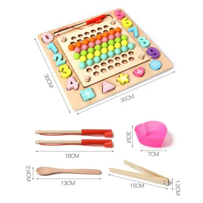 WOODEN TOYS DŘEVĚNÁ VÍCEÚČELOVÁ HRAČKA CHYTÁNÍ RYBIČEK