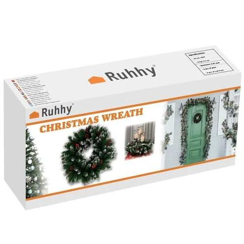 Ruhhy vánoční zasněžený věnec s umělými jeřabinami a šiškami 45 cm
