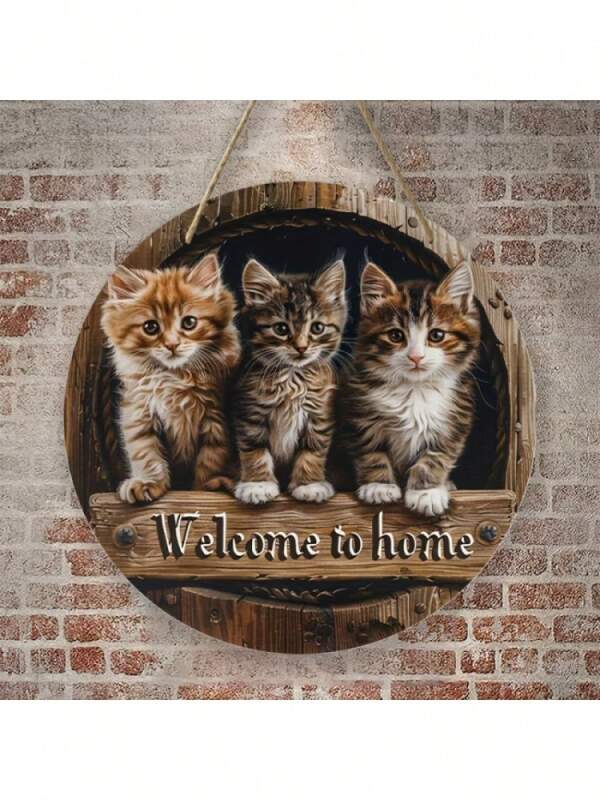 Dřevěná cedule kočky Welcome To Home 20cm