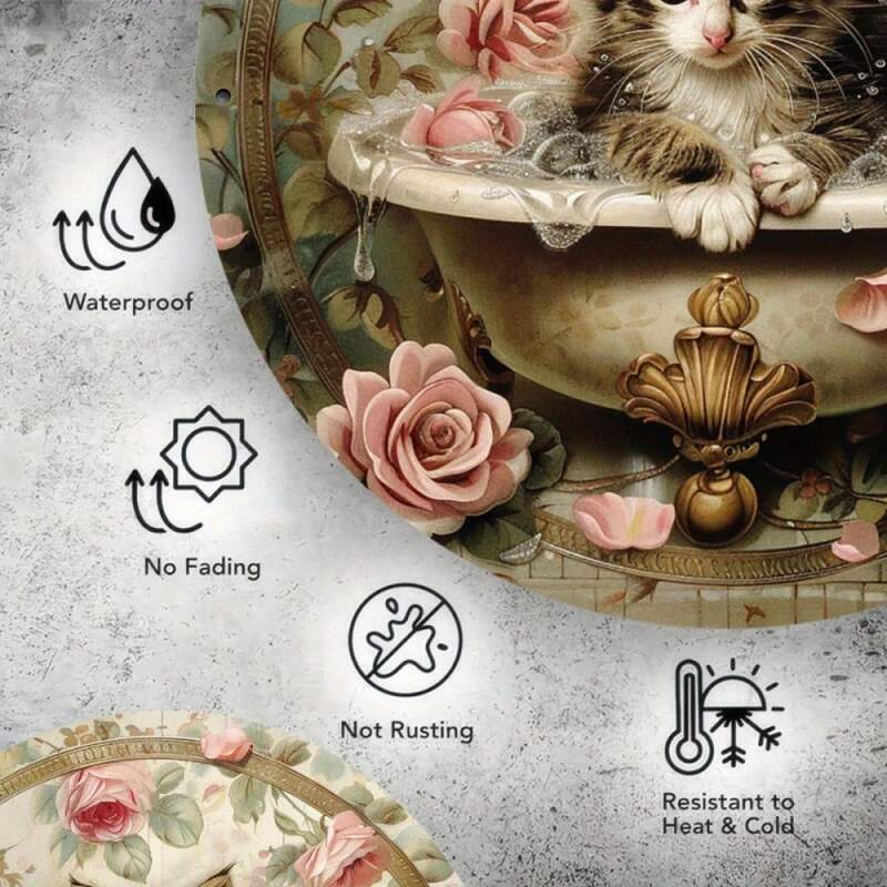 Plechová vintage cedule Cat & Rose 20cm