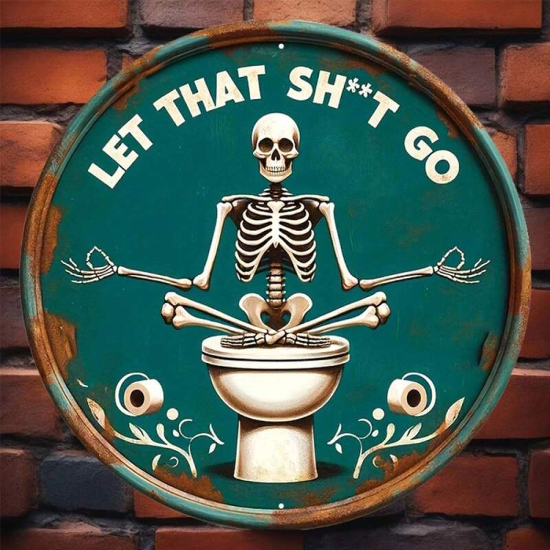 Plechová vintage cedule kostra jógy 20cm