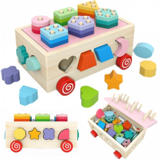 WOODEN TOYS VKLÁDACÍ VOZÍK NA KOLEČKÁCH S BLOKY