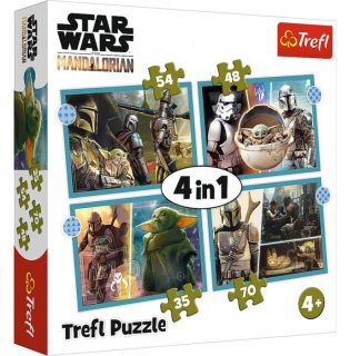 PUZZLE STAR WARS MANDALORIAN A JEHO SVĚT 4 V 1 MIX 35,48,54 A 70 DÍLKŮ