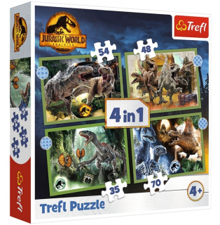 PUZZLE DINOSAUŘI JURSKÝ SVĚT 4 V 1 MIX 35,48,54 A 70 DÍLKŮ