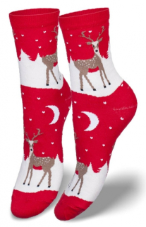 DÁMSKÉ VÁNOČNÍ PONOŽKY JELEN VE SNĚHU červené