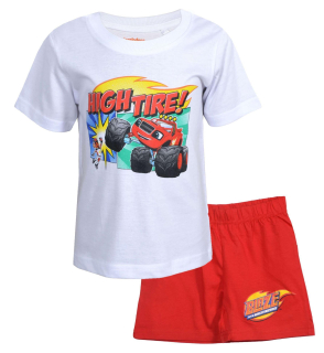 CHLAPECKÉ LETNÍ PYŽAMO BLAZE, PLAMÍNEK A ČTYŘKOLÁCI červené