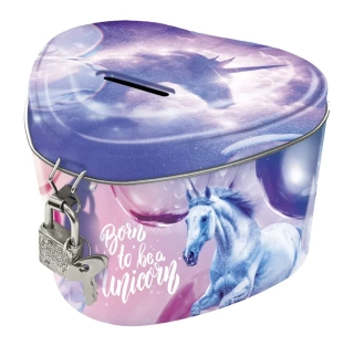 POKLADNIČKA VE TVARU SRDCE SE ZÁMKEM JEDNOROŽEC