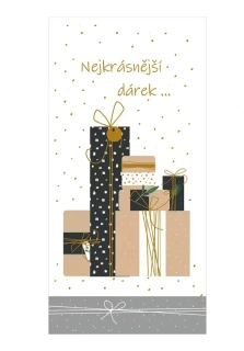 Blahopřání Nejkrásnější dárek s textem a výsekem na peníze nebo poukaz