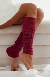 Dámské bavlněné prolamované návleky na nohy vínové