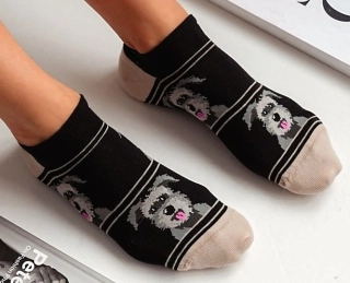 Dámské kotníčkové ponožky pes knírač černé