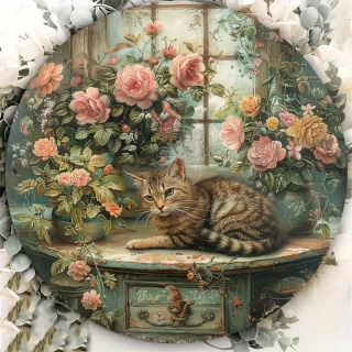 Plechová vintage cedule kočka 20cm