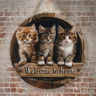 Dřevěná cedule kočky Welcome To Home 20cm