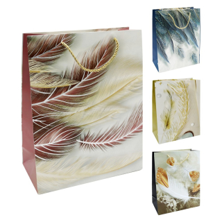 Dárková papírová taška M peříčka 32cm, mix barev